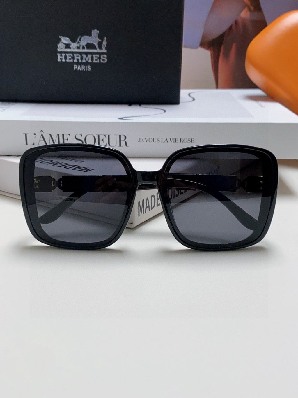 Hermès Polarized Square Black Lens Sunglasses for Women - 358921 - detail image 5