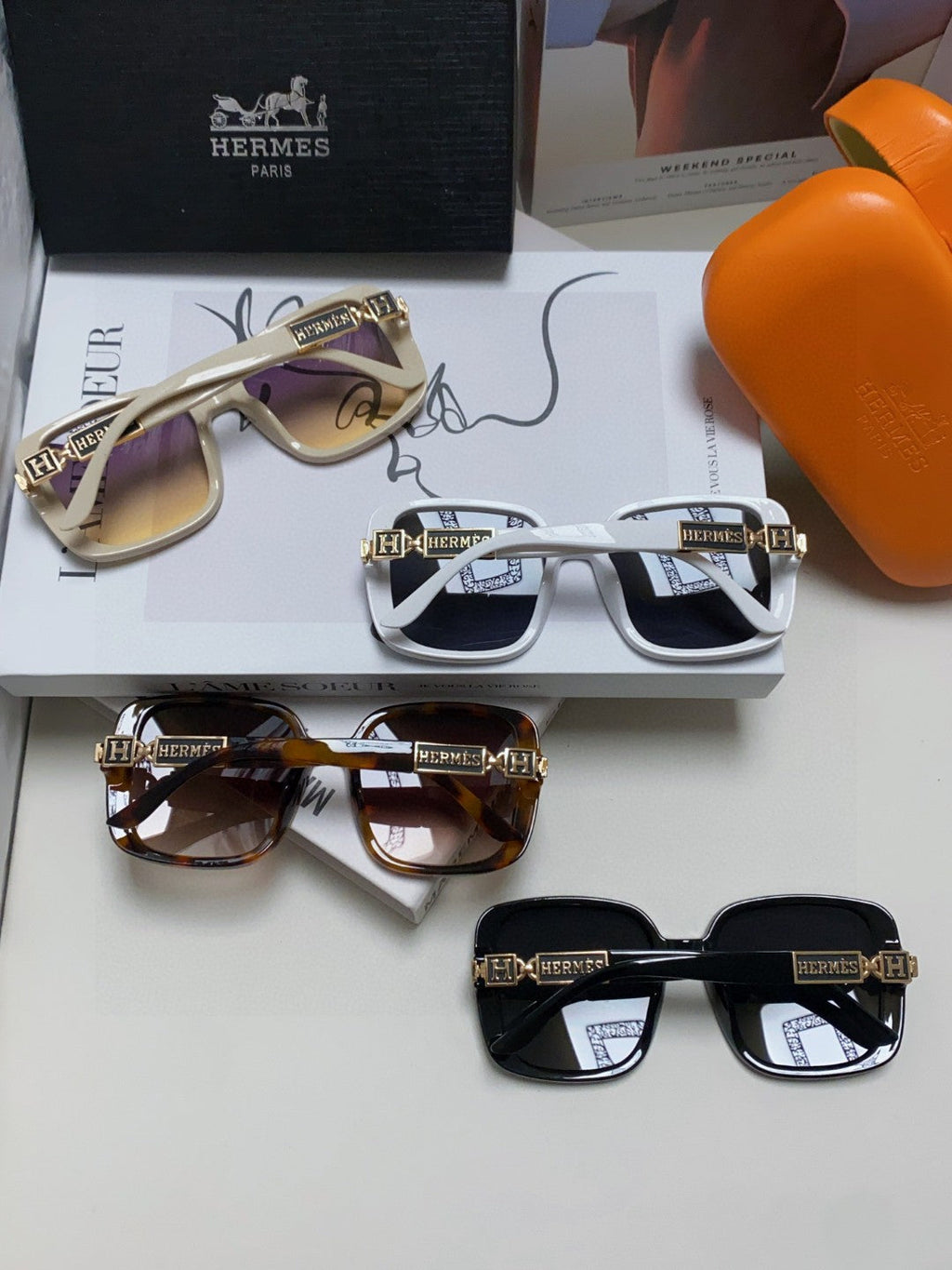 Hermès Polarized Square Black Lens Sunglasses for Women - 358921 - detail image 7