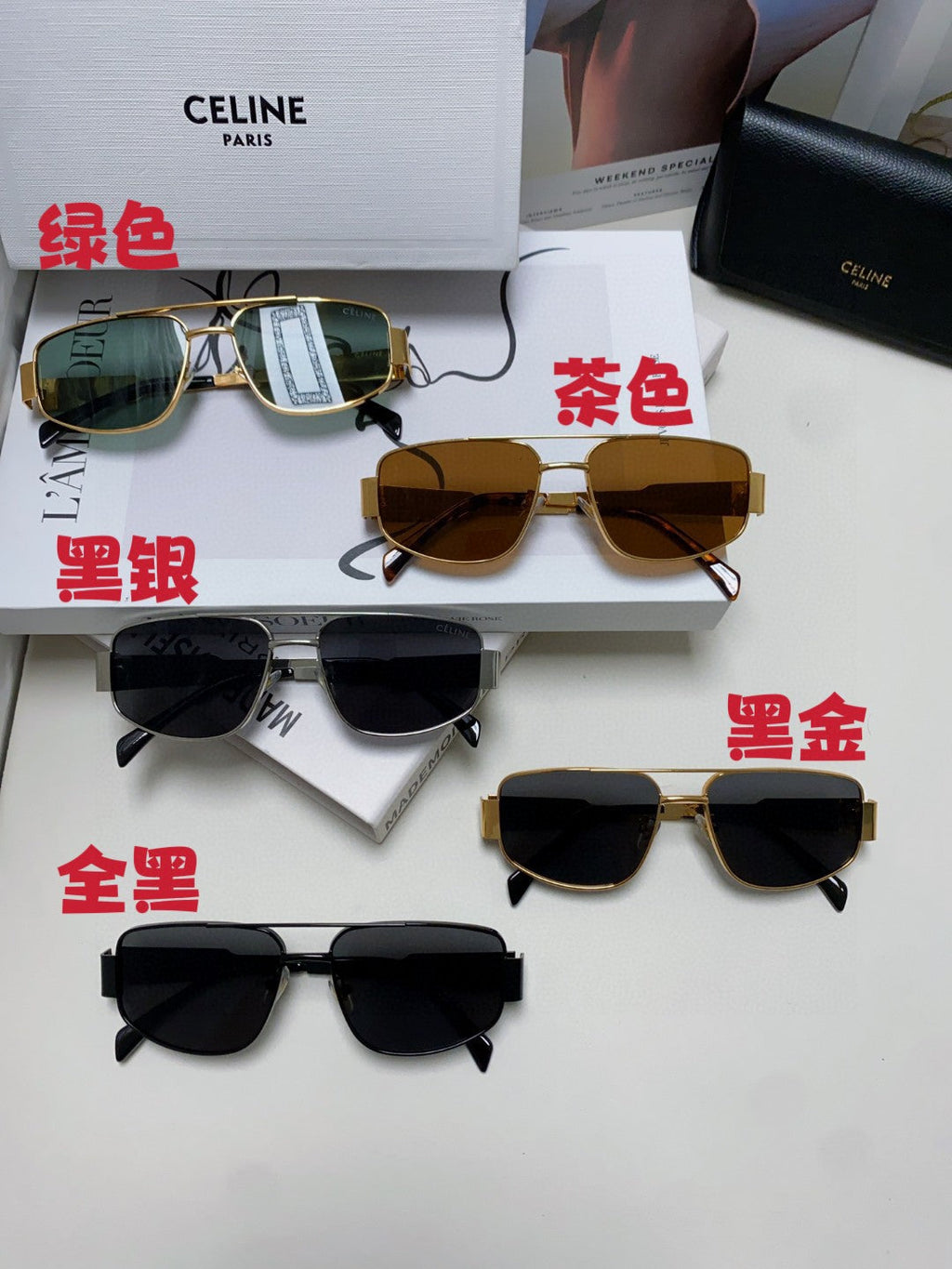 Celine CL40278 Metal Aviator Silver Lens Sunglasses for Men & Women - detail image 2