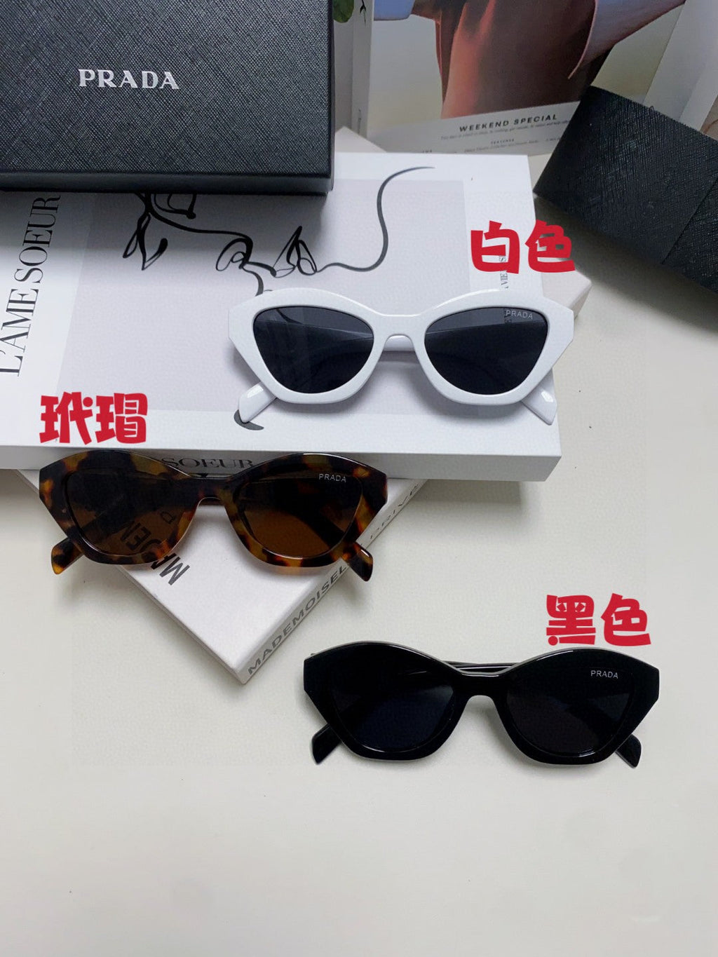 Prada Acetate Cat-Eye Black Lens Sunglasses for Men & Women - 465680 - detail image 11