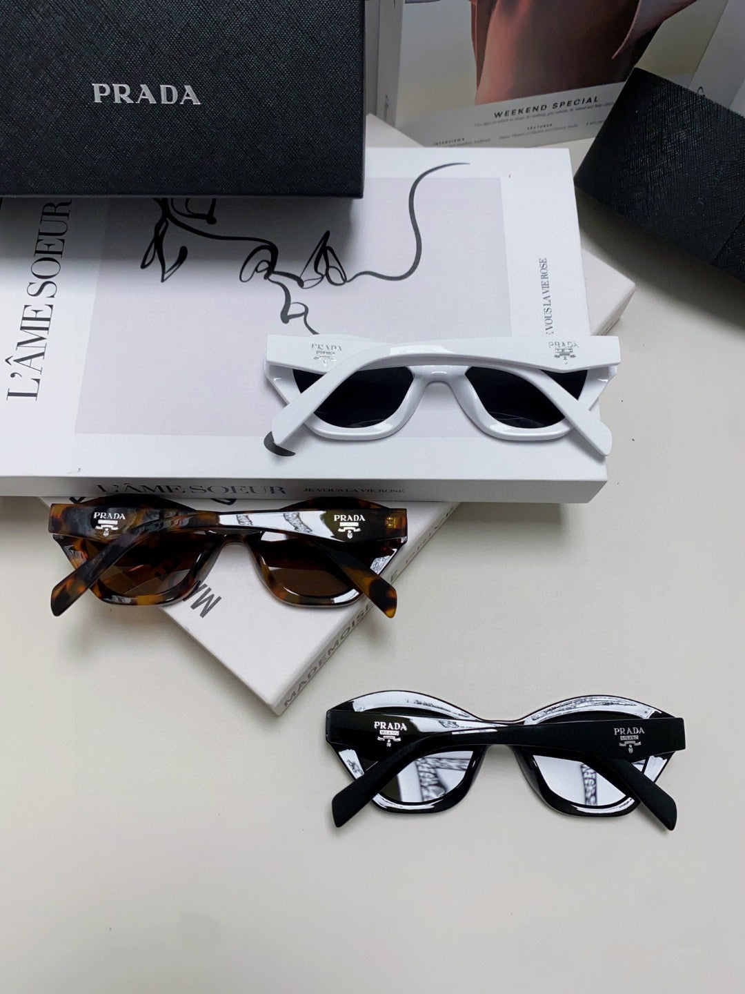 Prada Acetate Cat-Eye Black Lens Sunglasses for Men & Women - detail image 10