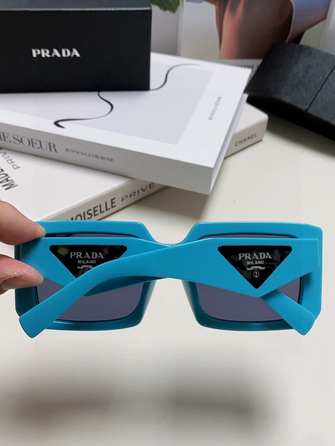 Prada Metal Oversized Blue Lens Sunglasses for Men - 487183 - detail image 4