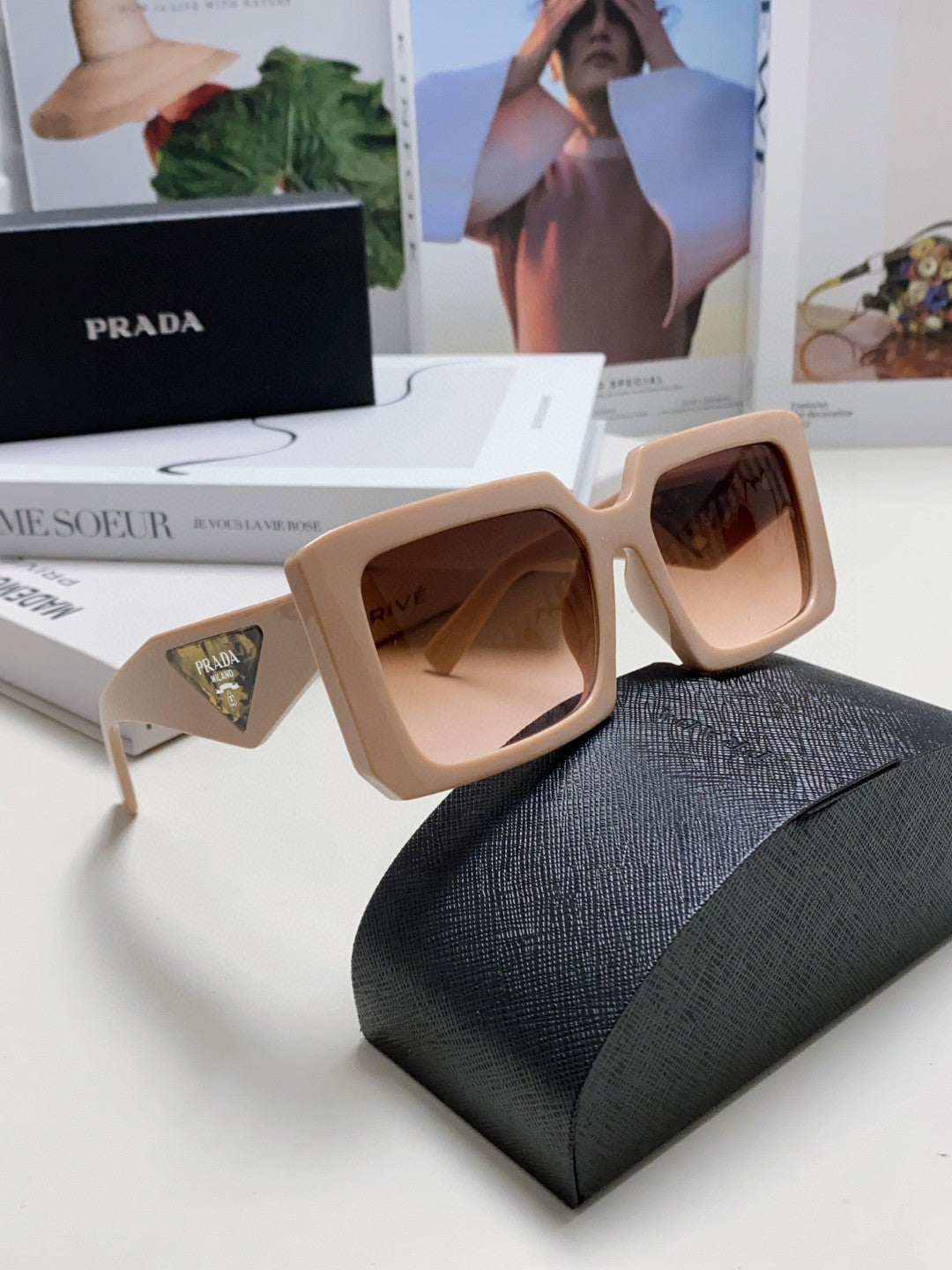 Prada Metal Oversized Red Lens Sunglasses for Men - detail image 7