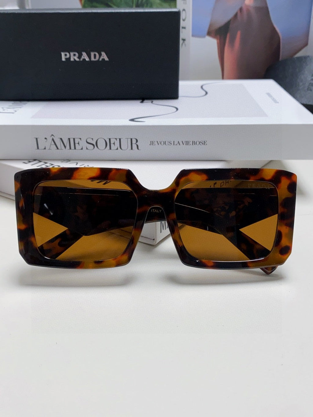 Prada Metal Oversized Brown Lens Sunglasses for Men - detail image 6