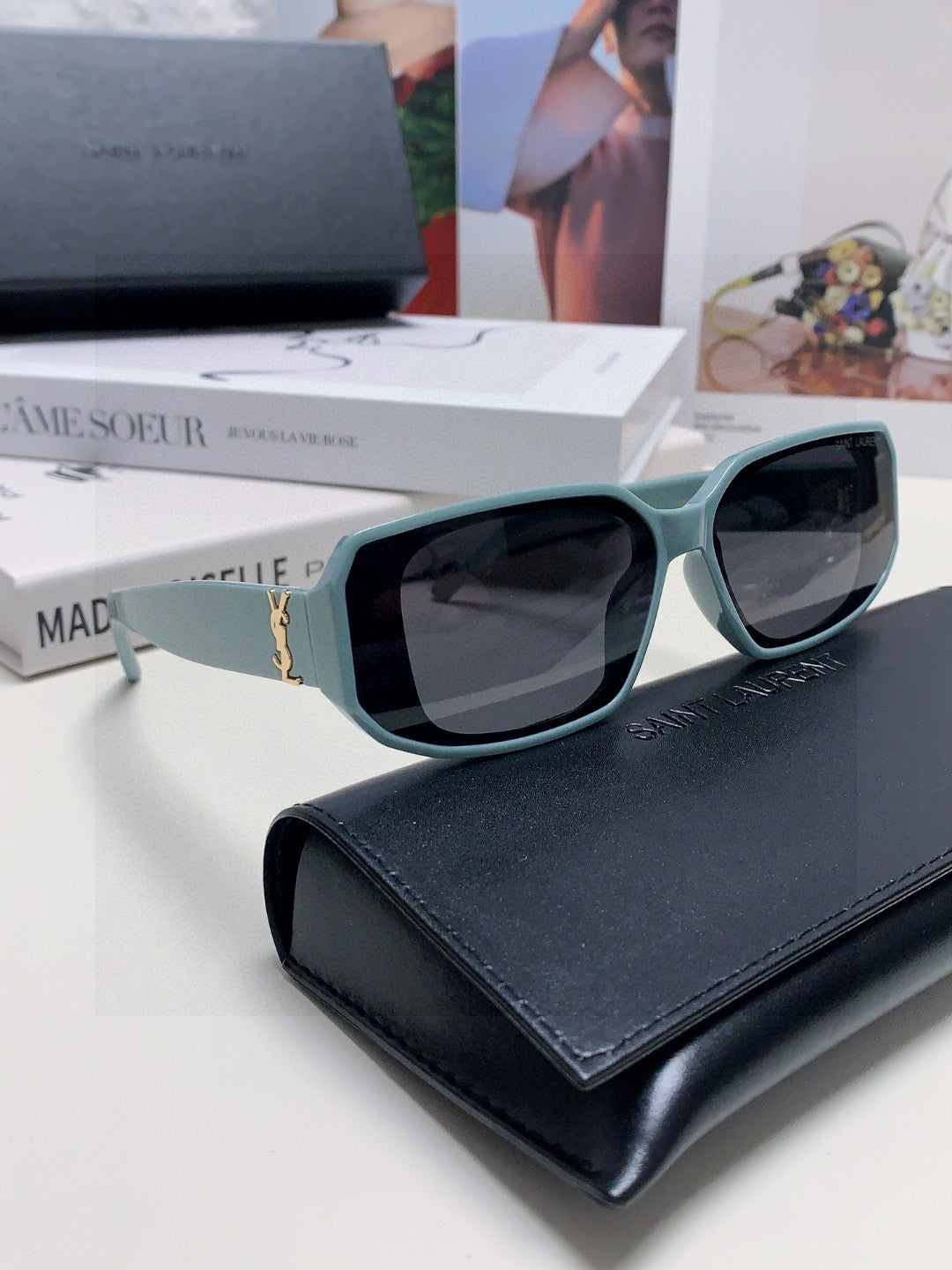 Saint Laurent Blue-Light Cat-Eye Black Lens Sunglasses for Men & Wome - 415553 - detail image 6