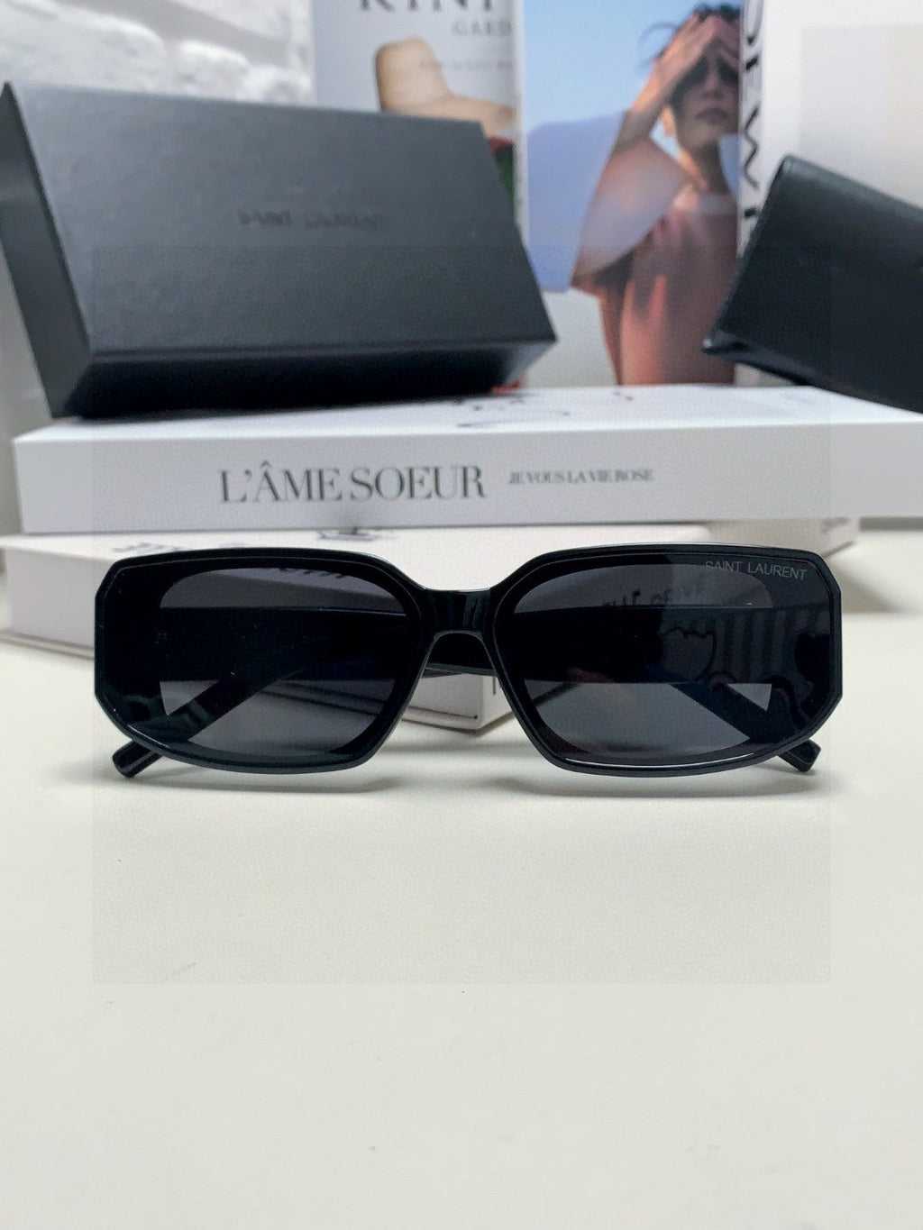 Saint Laurent Blue-Light Cat-Eye Black Lens Sunglasses for Men & Wome - 415555 - detail image 5
