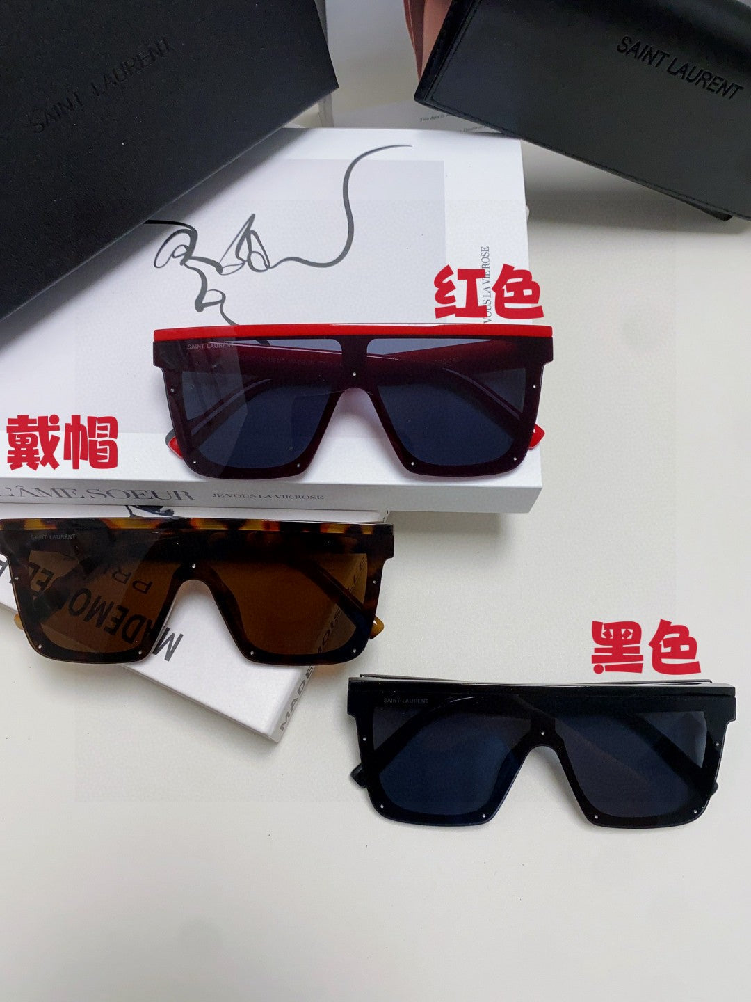 Saint Laurent Acetate Oversized Black Lens Sunglasses for Men & Women - detail image 11