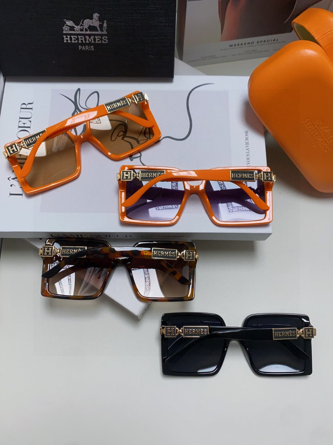 Hermès Square Brown Lens Sunglasses for Women - detail image 8