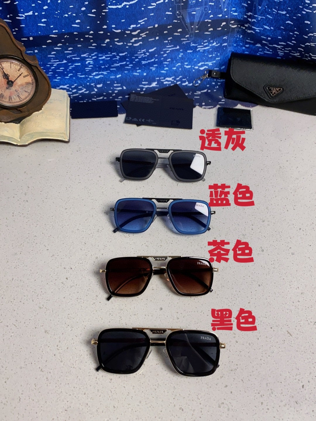 Prada Metal Square Red Lens Sunglasses for Men & Women - 487054 - detail image 12