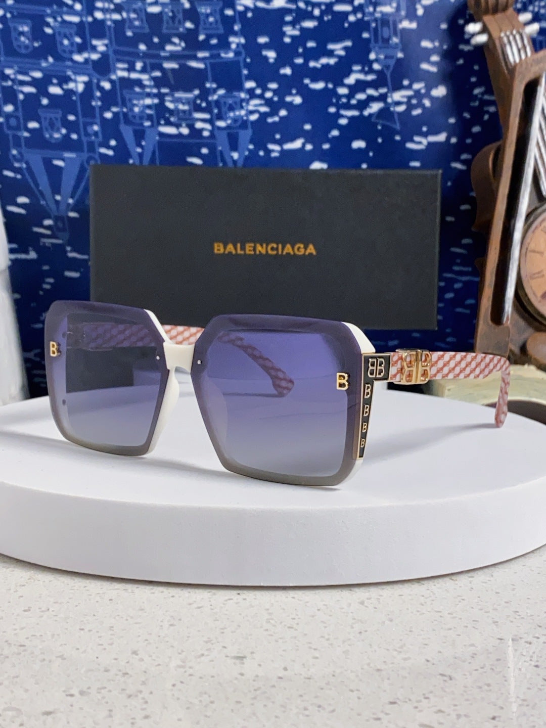 Balenciaga Square Blue Lens Sunglasses for Men & Women - 416114