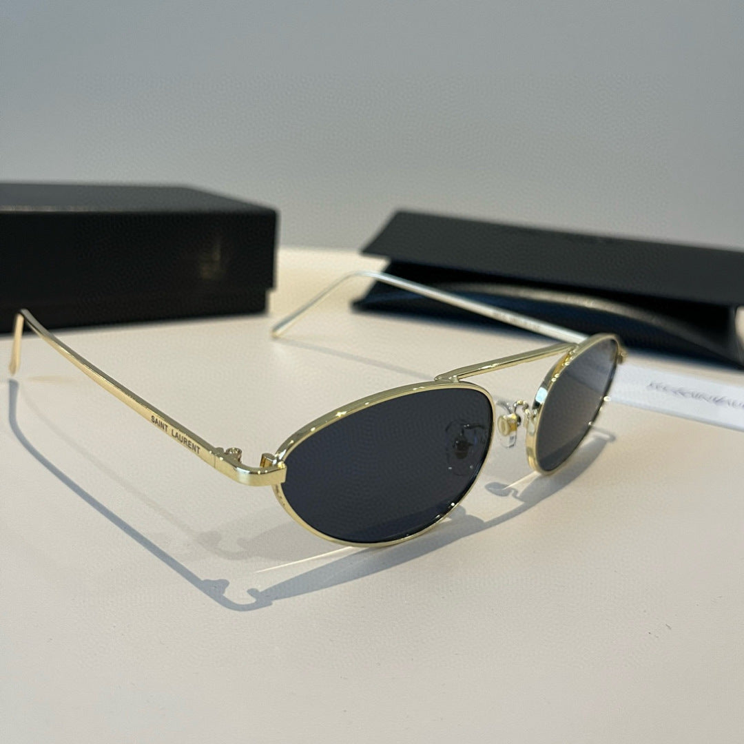 Saint Laurent Metal Cat-Eye Silver Lens Sunglasses for Men & Women - 382489