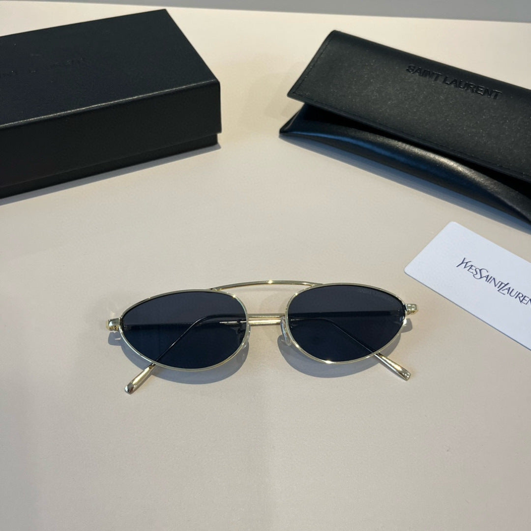 Saint Laurent Metal Cat-Eye Silver Lens Sunglasses for Men & Women - detail image 4