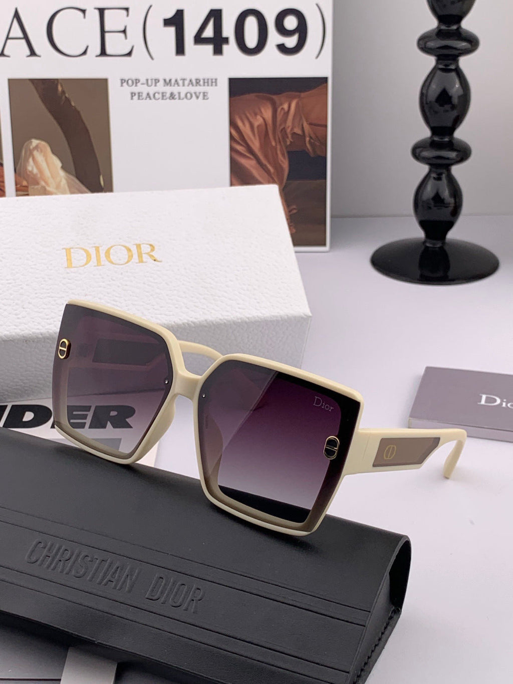 Dior CD0971 Polarized Square Red Lens Sunglasses for Men & Women - 934555