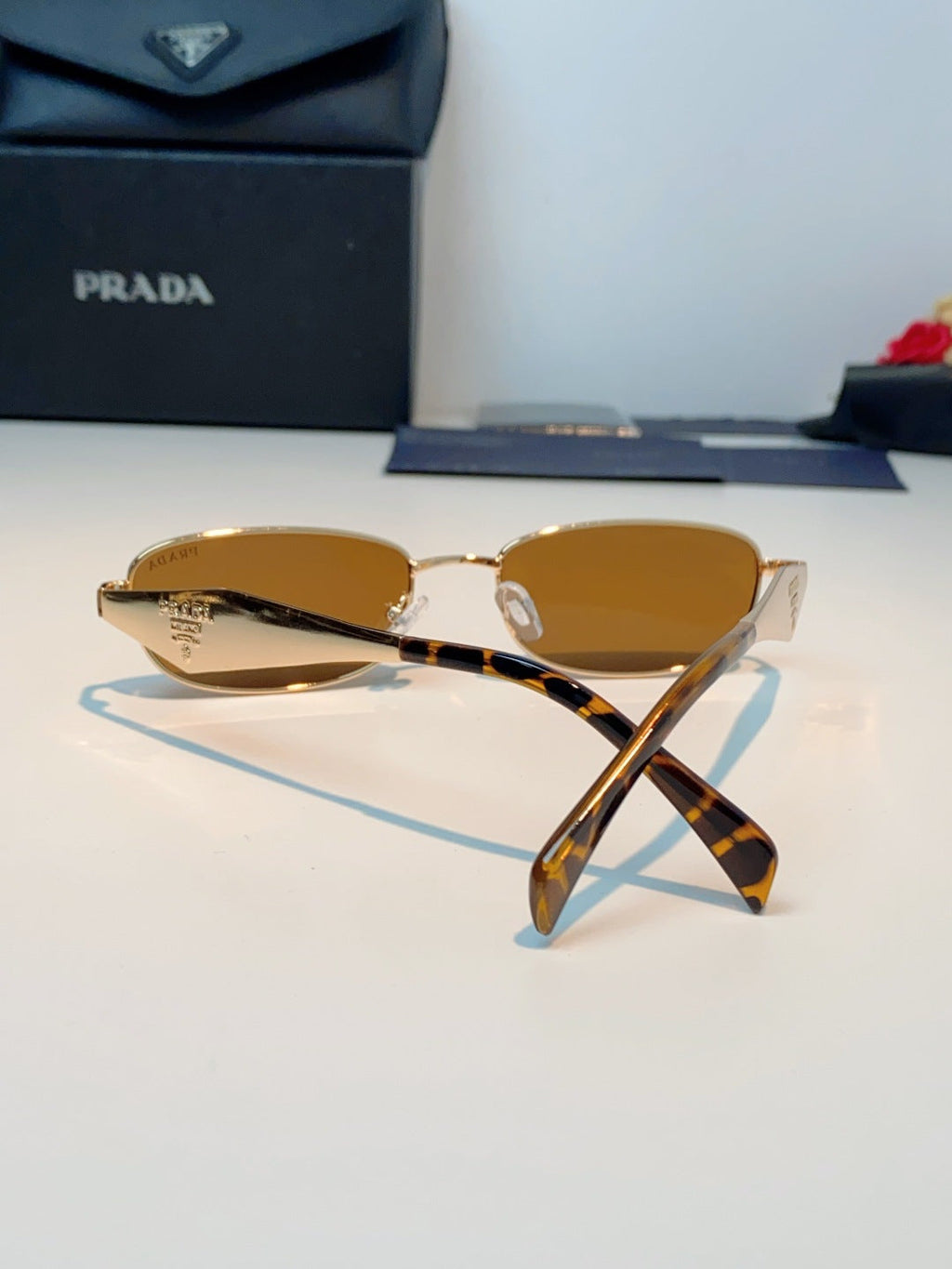 Prada Metal Oval Orange Lens Sunglasses for Men & Women - detail image 3