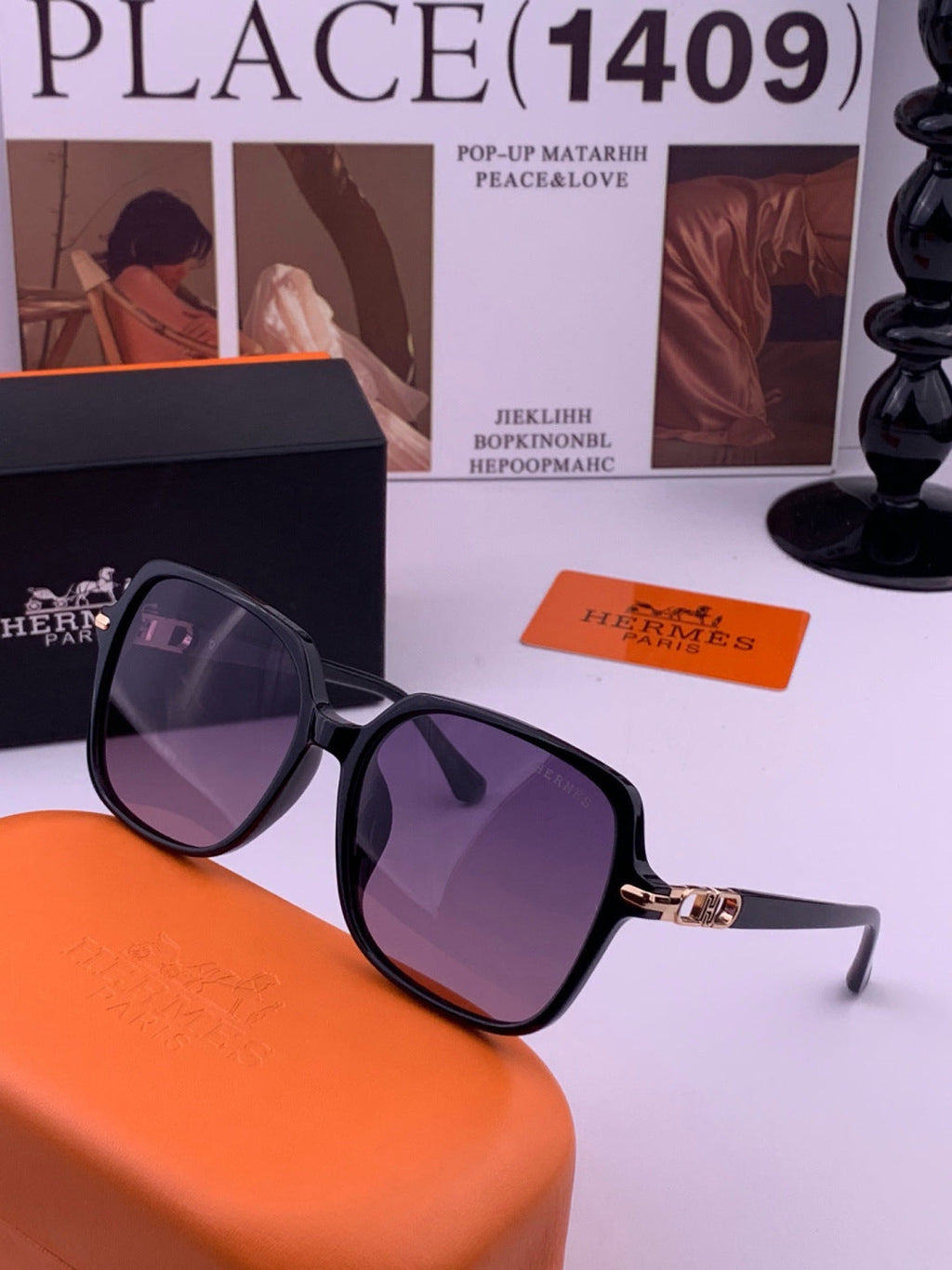 Hermès H2108 Square Gold Lens Sunglasses for Men & Women - 358940 - detail image 2