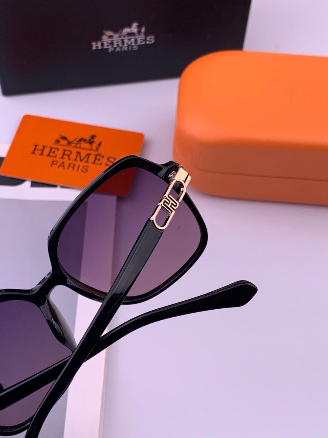 Hermès H2108 Square Gold Lens Sunglasses for Men & Women - 358940 - detail image 5