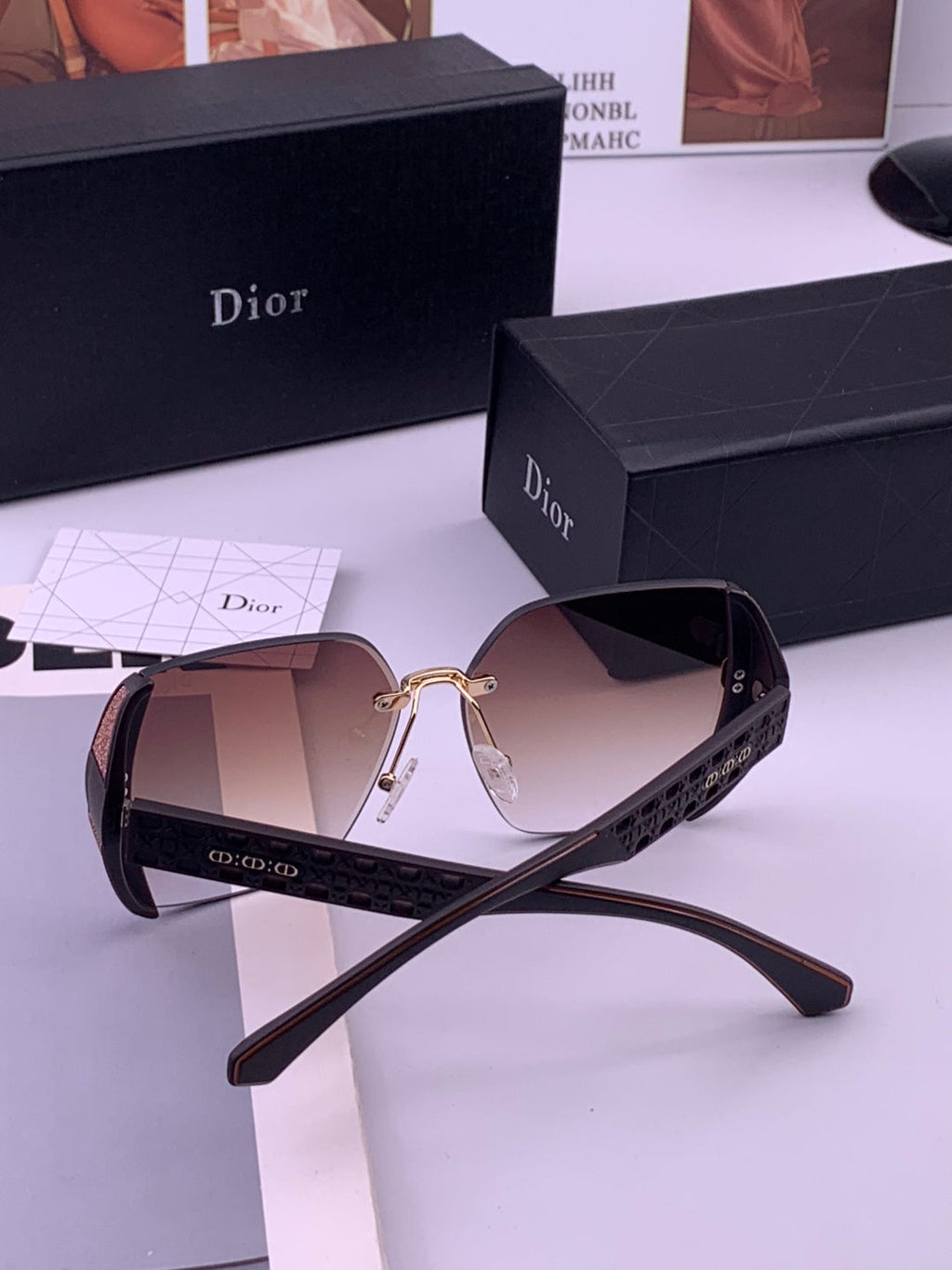 Dior CD5296 Square Gold Lens Sunglasses for Women - 371900 - detail image 7