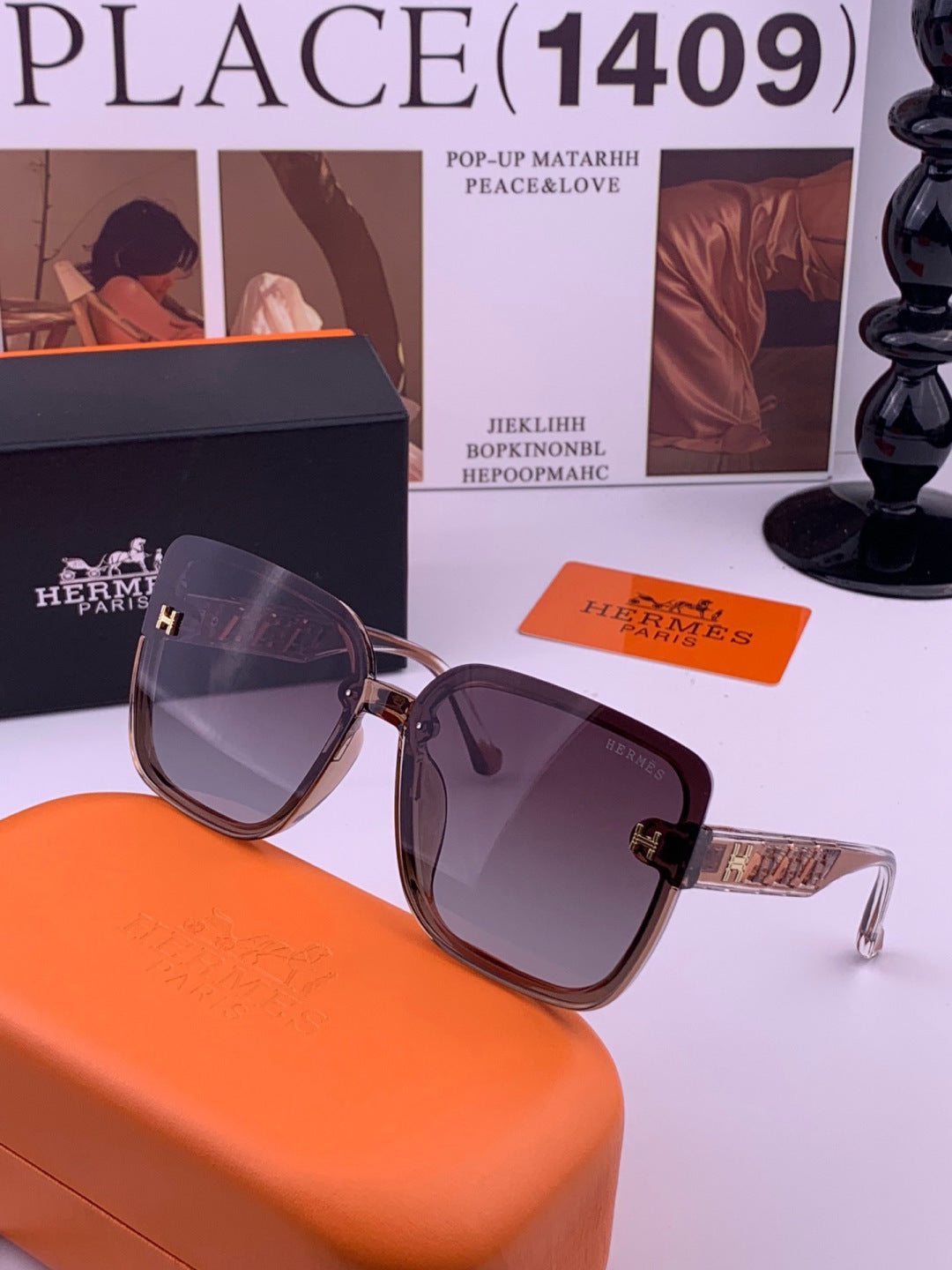 Hermès H7993 Square Gold Lens Sunglasses for Men & Women - 372639 - detail image 2