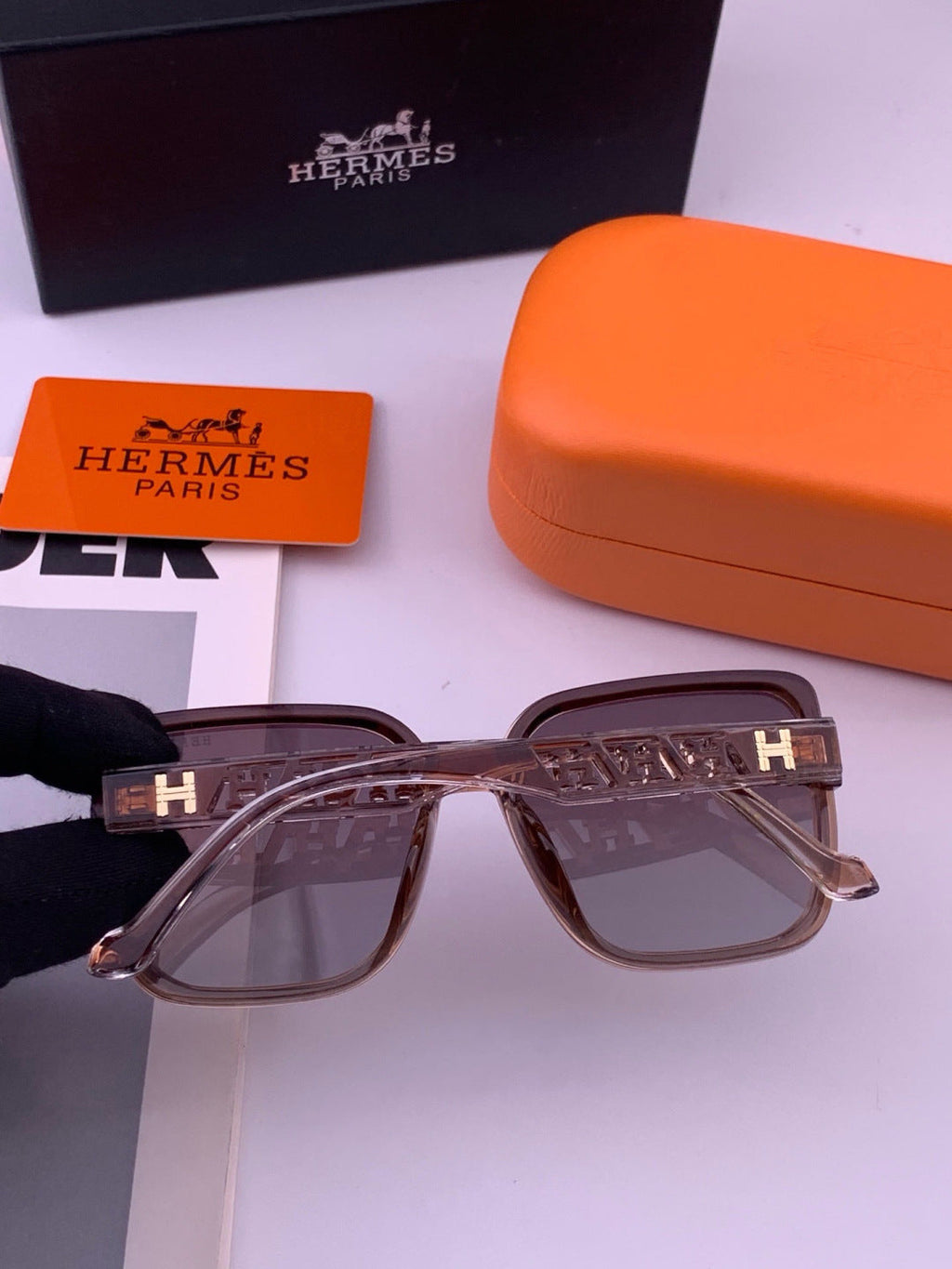Hermès H7993 Square Gold Lens Sunglasses for Men & Women - 372639 - detail image 5