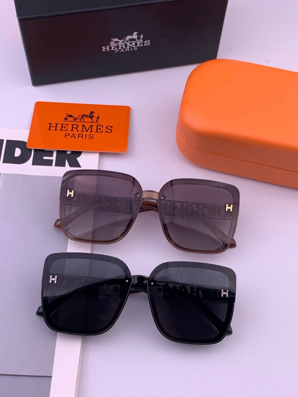Hermès H7993 Square Gold Lens Sunglasses for Men & Women - 372639 - detail image 7