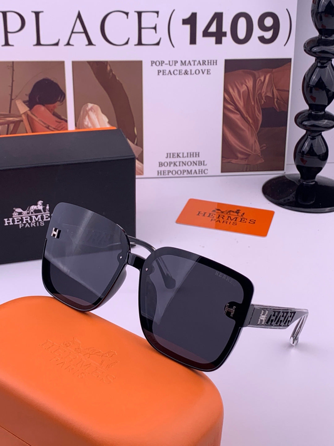 Hermès H7993 Square Black Lens Sunglasses for Men & Women - 372640 - detail image 2