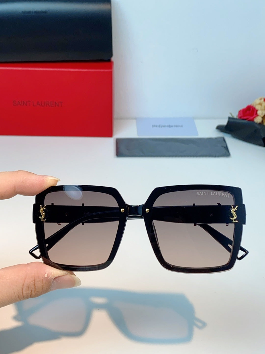 Saint Laurent Metal Square Gray Lens Sunglasses for Men & Women - detail image 4
