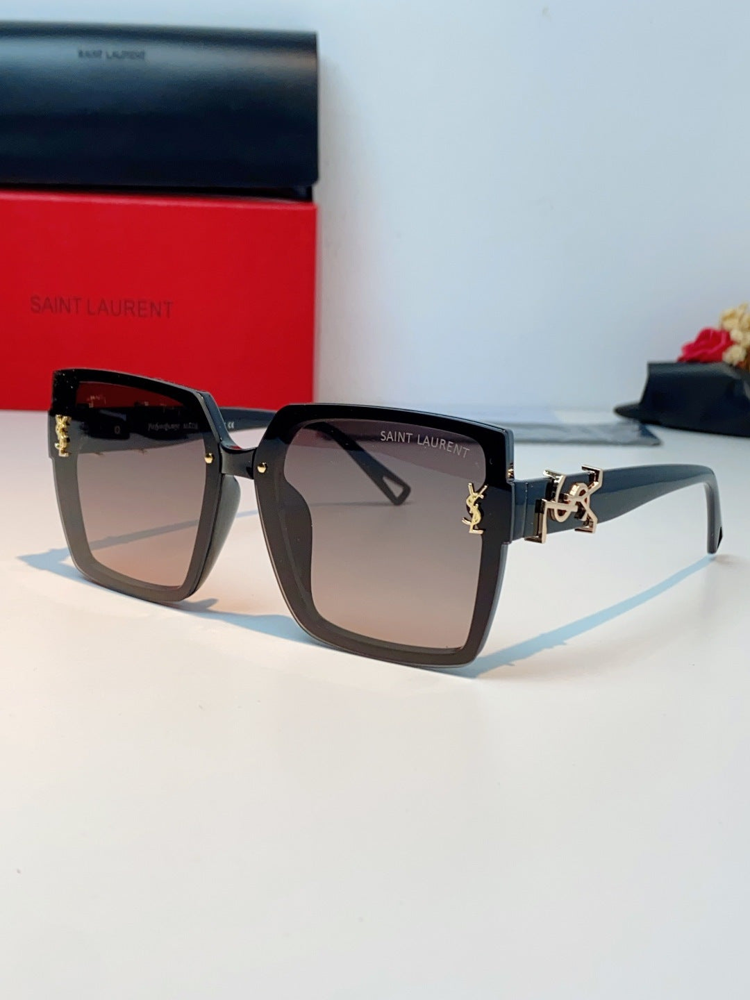 Saint Laurent Metal Square Gray Lens Sunglasses for Men & Women