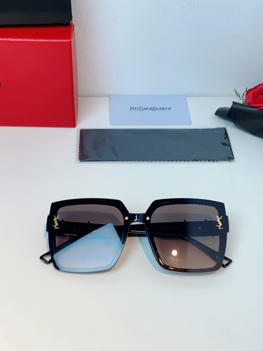 Saint Laurent Metal Square Gray Lens Sunglasses for Men & Women - detail image 10