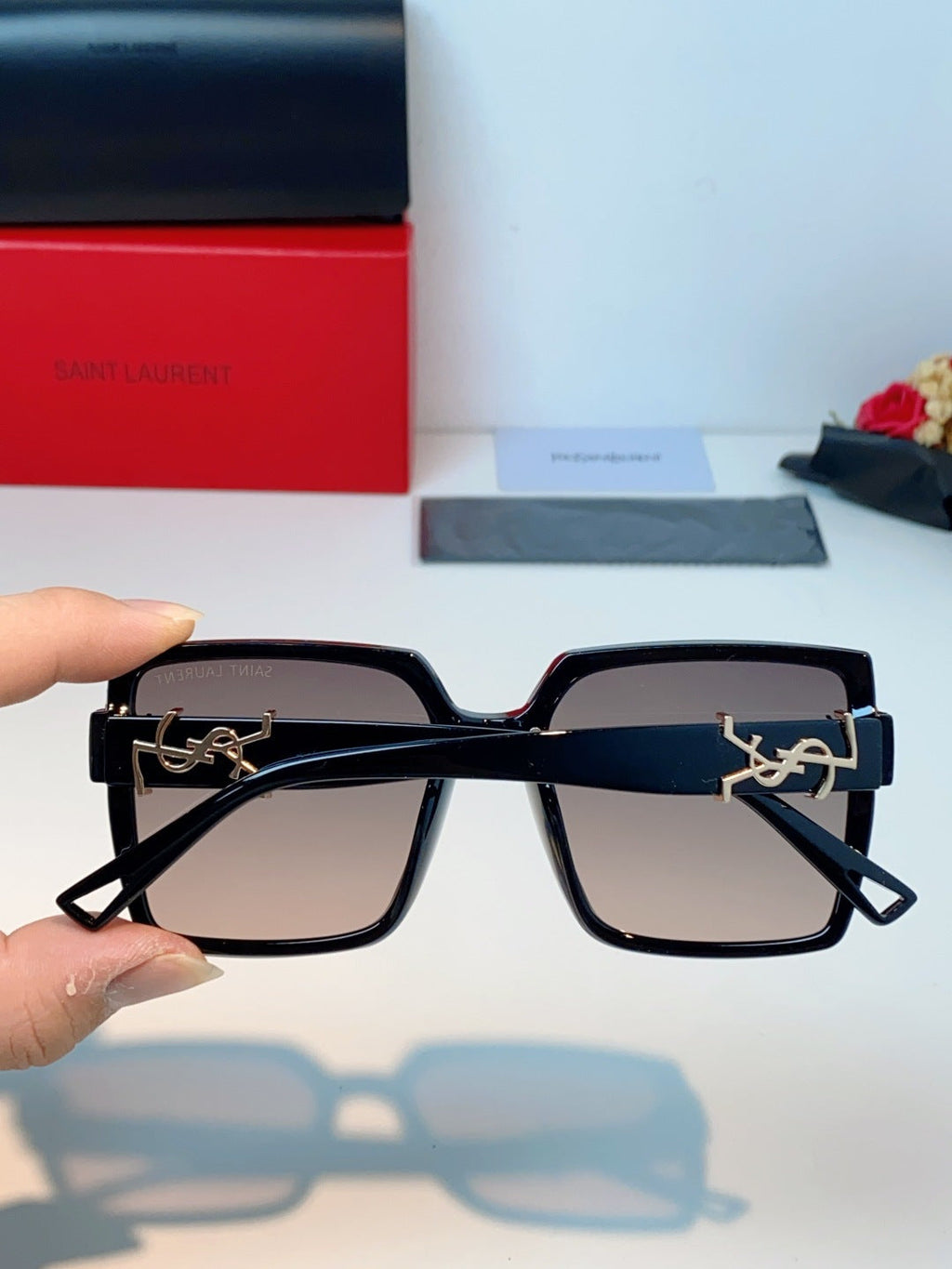 Saint Laurent Metal Square Gray Lens Sunglasses for Men & Women - detail image 5
