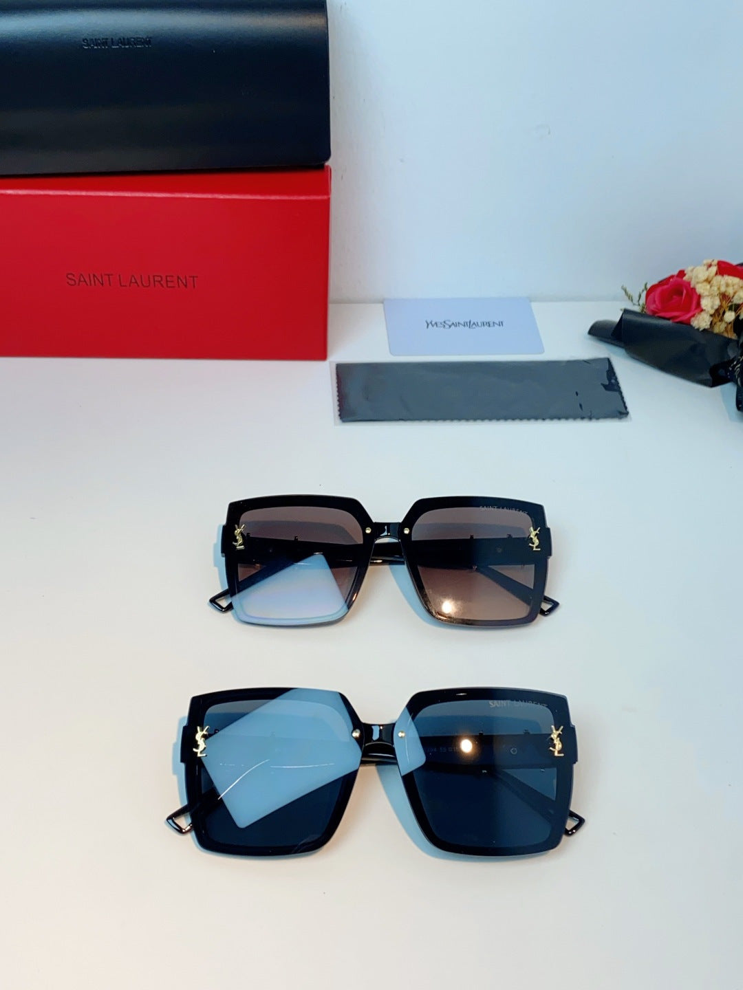 Saint Laurent Metal Square Gray Lens Sunglasses for Men & Women - detail image 13
