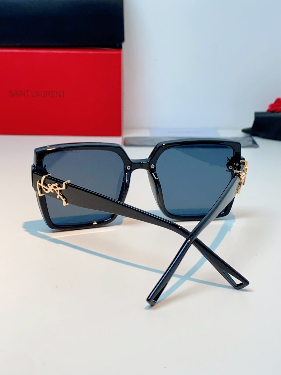 Saint Laurent Metal Square Blue Lens Sunglasses for Men & Women - detail image 3