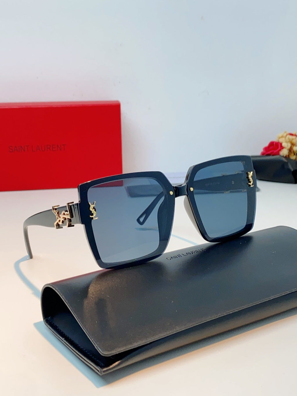 Saint Laurent Metal Square Blue Lens Sunglasses for Men & Women - detail image 11