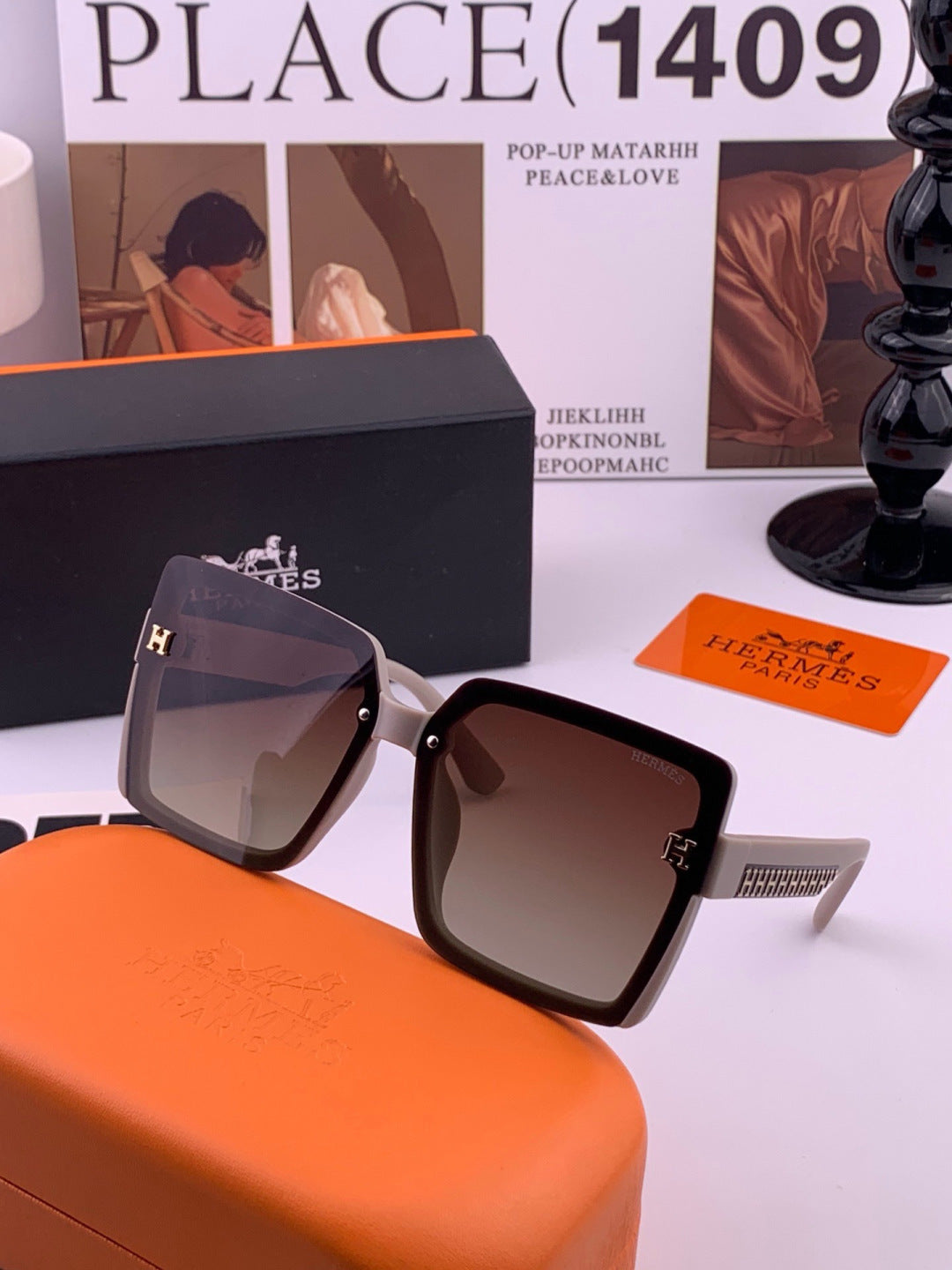Hermès H1605 Square Black Lens Sunglasses for Men & Women - 399429