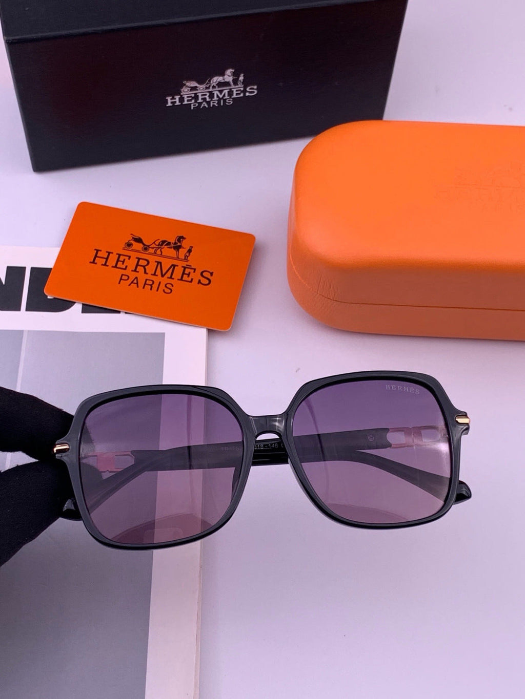 Hermès H2108 Square Gold Lens Sunglasses for Men & Women - 399458