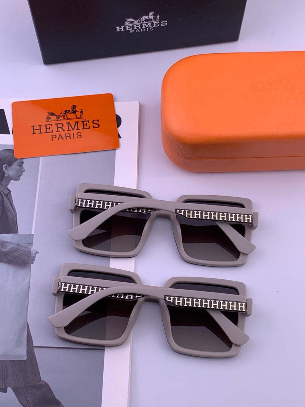 Hermès H1605 Square Black Lens Sunglasses for Men & Women - 433003 - detail image 5