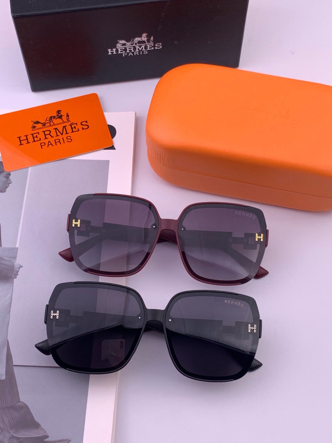 Hermès H8303 Square Black Lens Sunglasses for Men & Women - 433030 - detail image 7