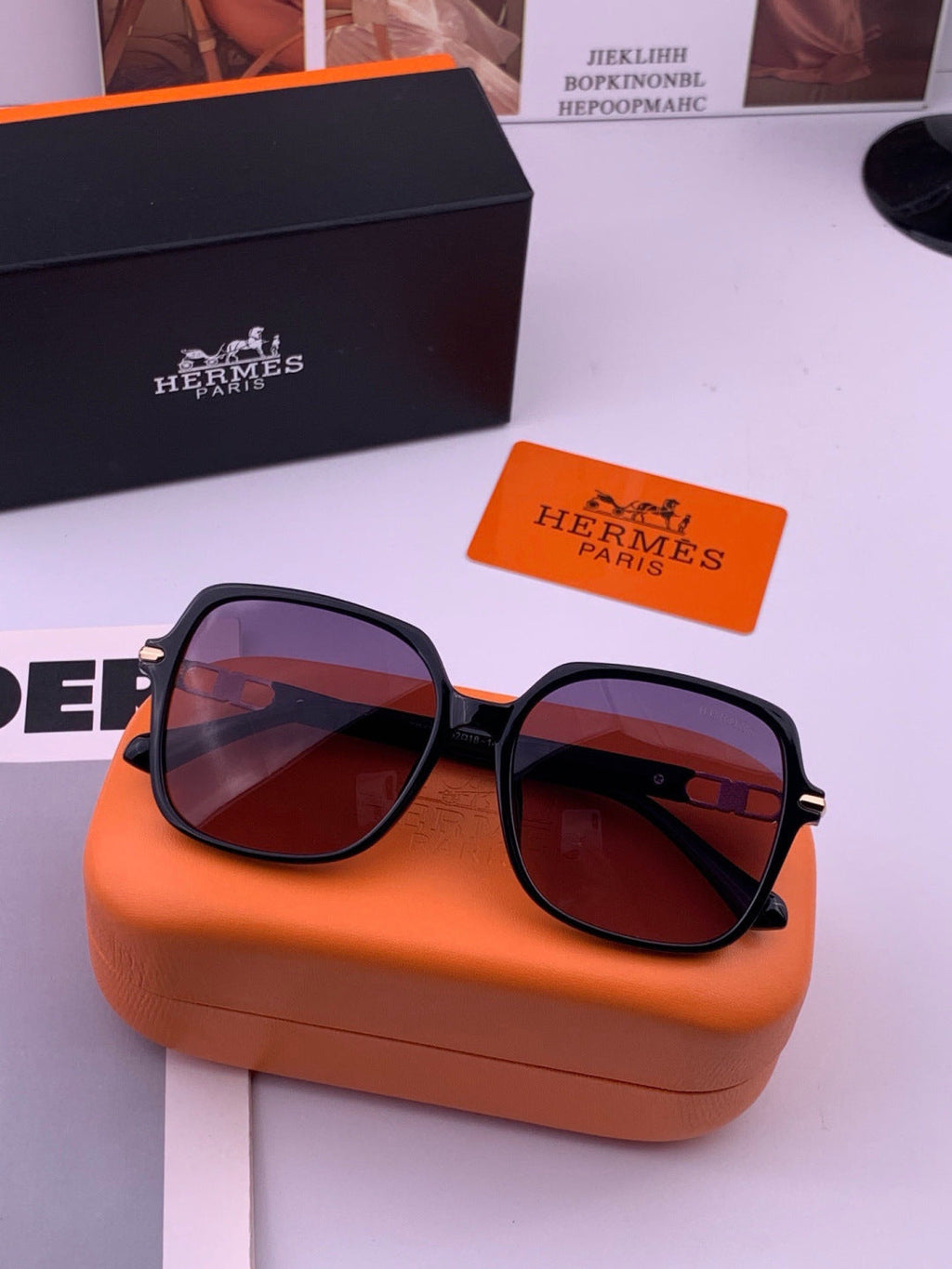 Hermès H2108 Square Gold Lens Sunglasses for Men & Women - 466443 - detail image 6