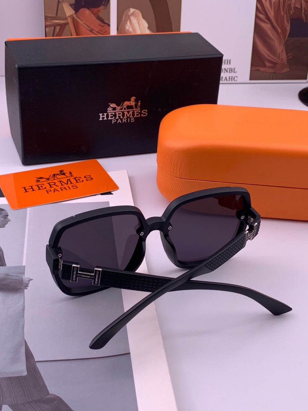 Hermès H8303 Square Black Lens Sunglasses for Men & Women - 466444 - detail image 7