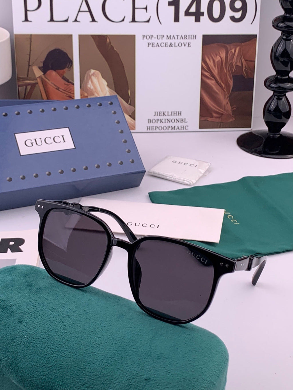Gucci G0613 Polarized Square Black Lens Sunglasses for Women - detail image 3