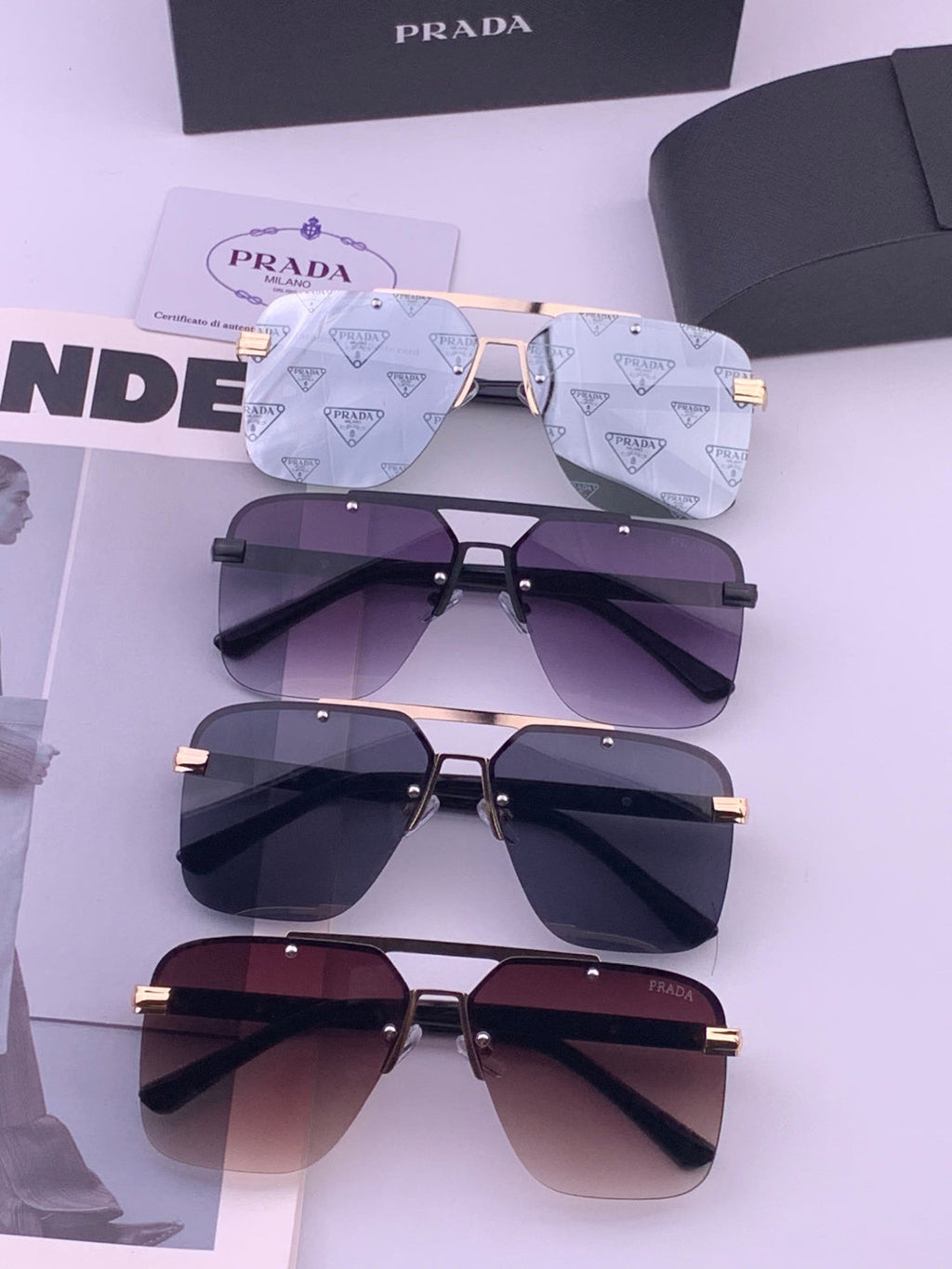 Prada Fashion Blue Lens Sunglasses for Men - 487023 - detail image 8
