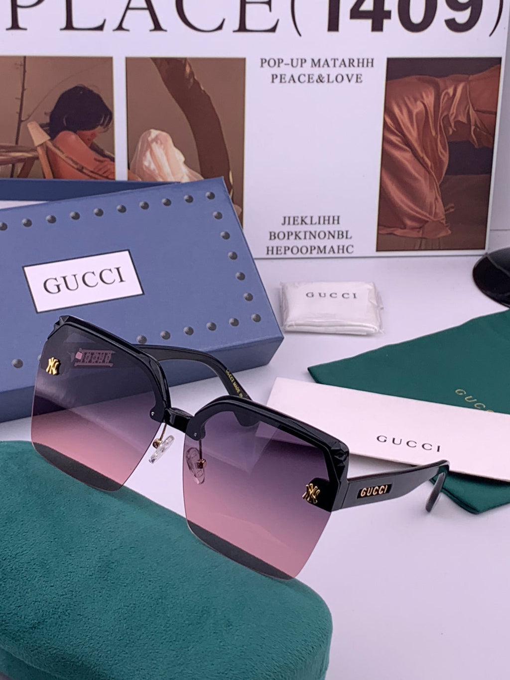 Gucci 2592 Polarized Square Gold Lens Sunglasses for Men & Women - 486413 - detail image 2