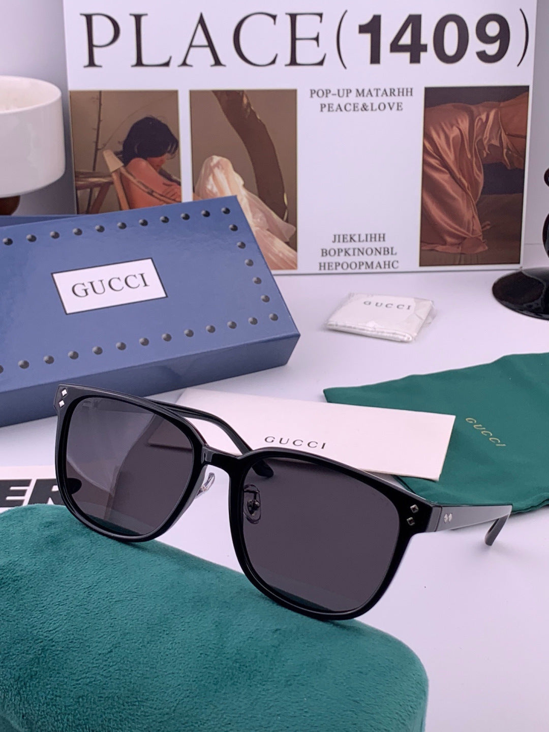 Gucci G9820 Polarized Square Gold Lens Sunglasses for Women - detail image 4