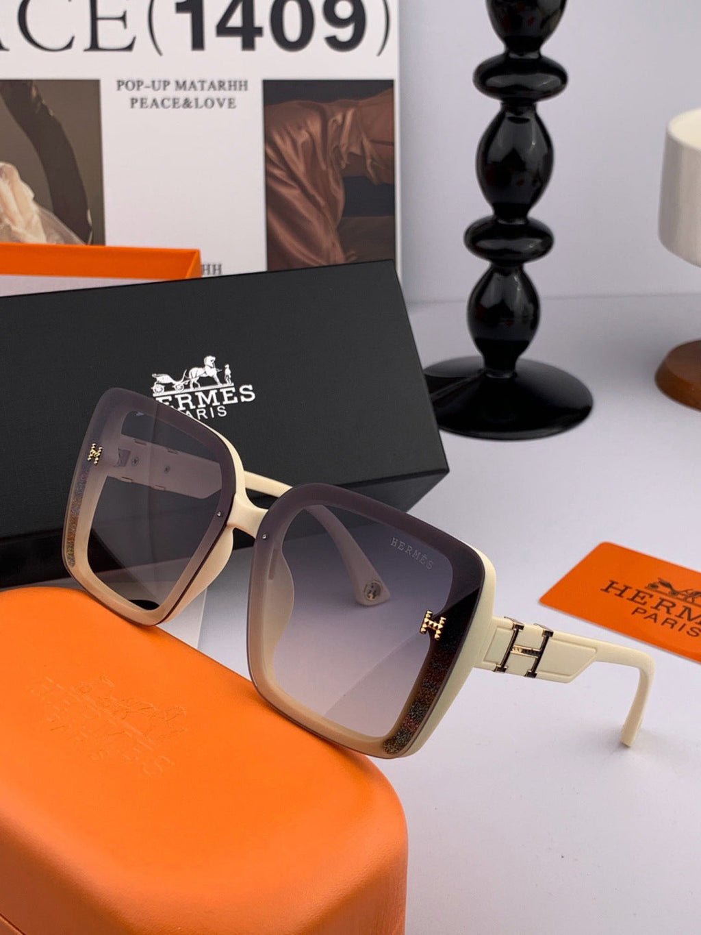 Hermès H2304 Square Pink Lens Sunglasses for Men & Women - detail image 6