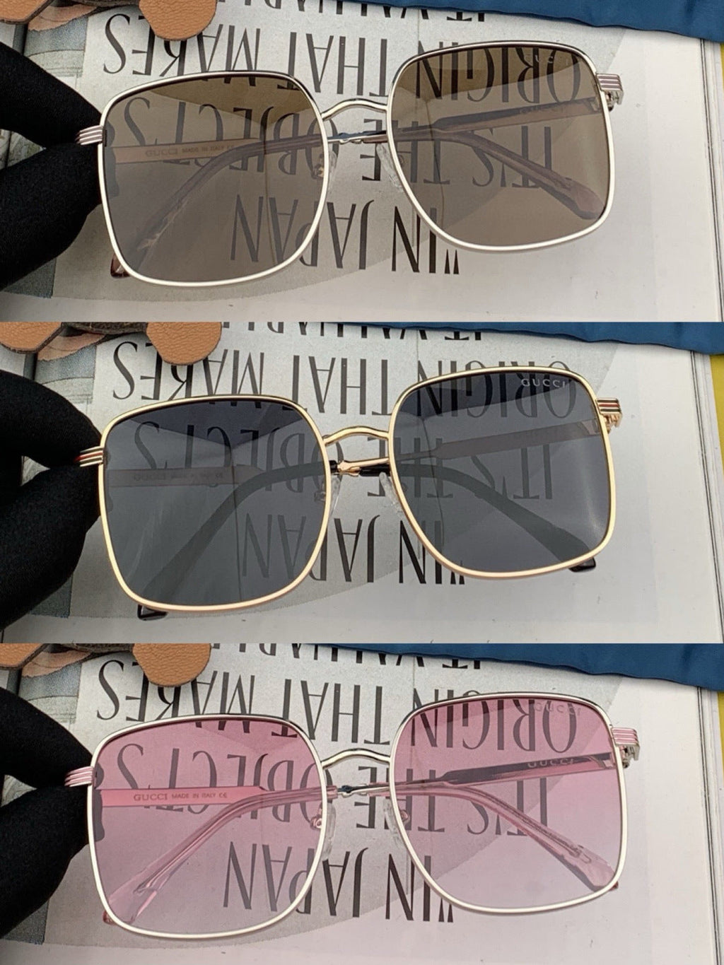 Gucci G3145 Metal Square Red Lens Sunglasses for Men & Women - detail image 3