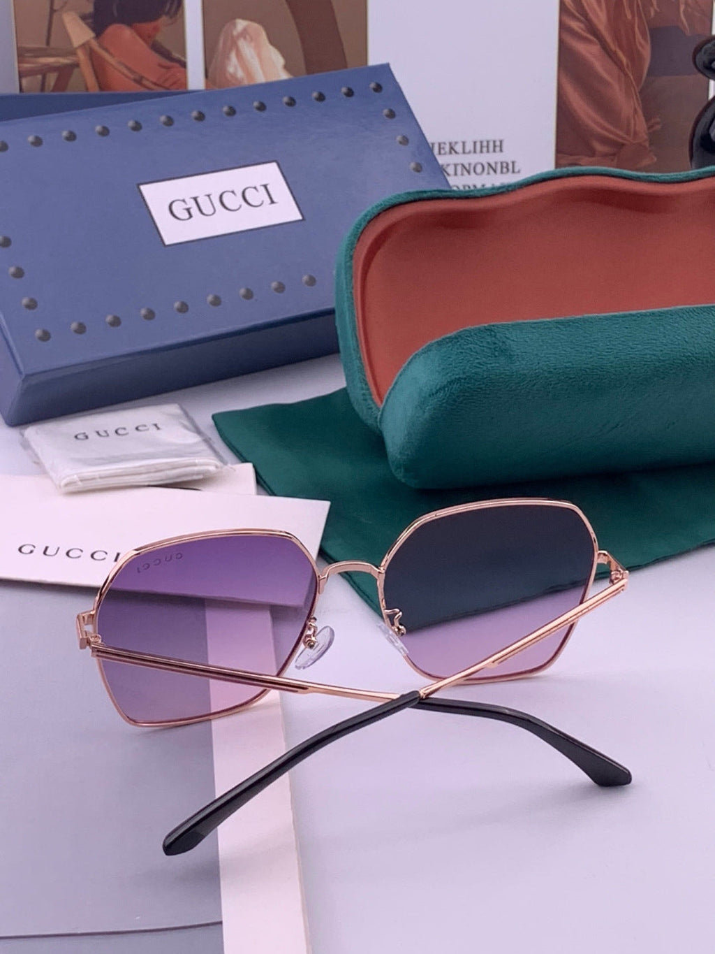 Gucci G5826 Metal Square Purple Lens Sunglasses for Men & Women - detail image 7