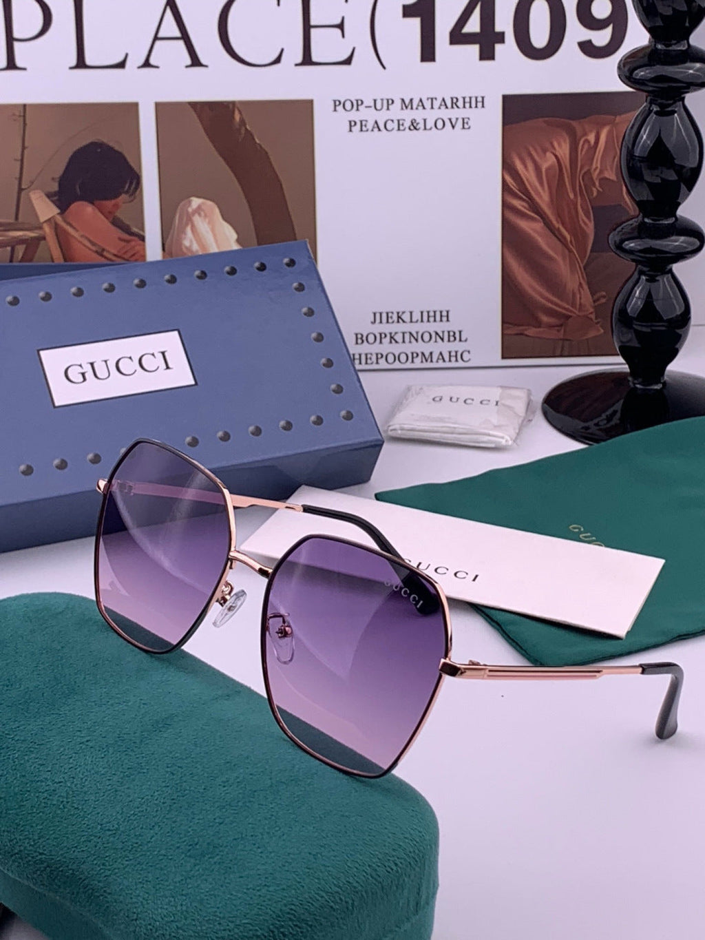 Gucci G5826 Metal Square Purple Lens Sunglasses for Men & Women - detail image 2