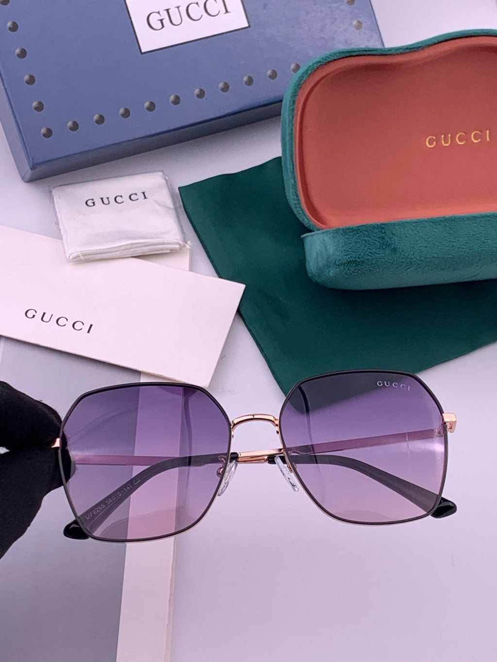 Gucci G5826 Metal Square Purple Lens Sunglasses for Men & Women