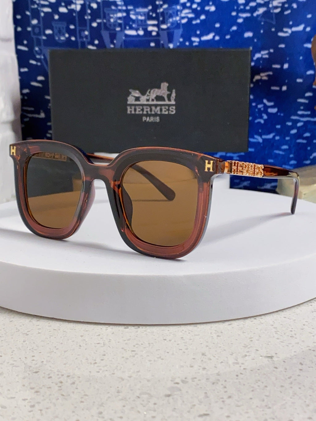 Hermès Metal Square Brown Lens Sunglasses for Men & Women - 158687