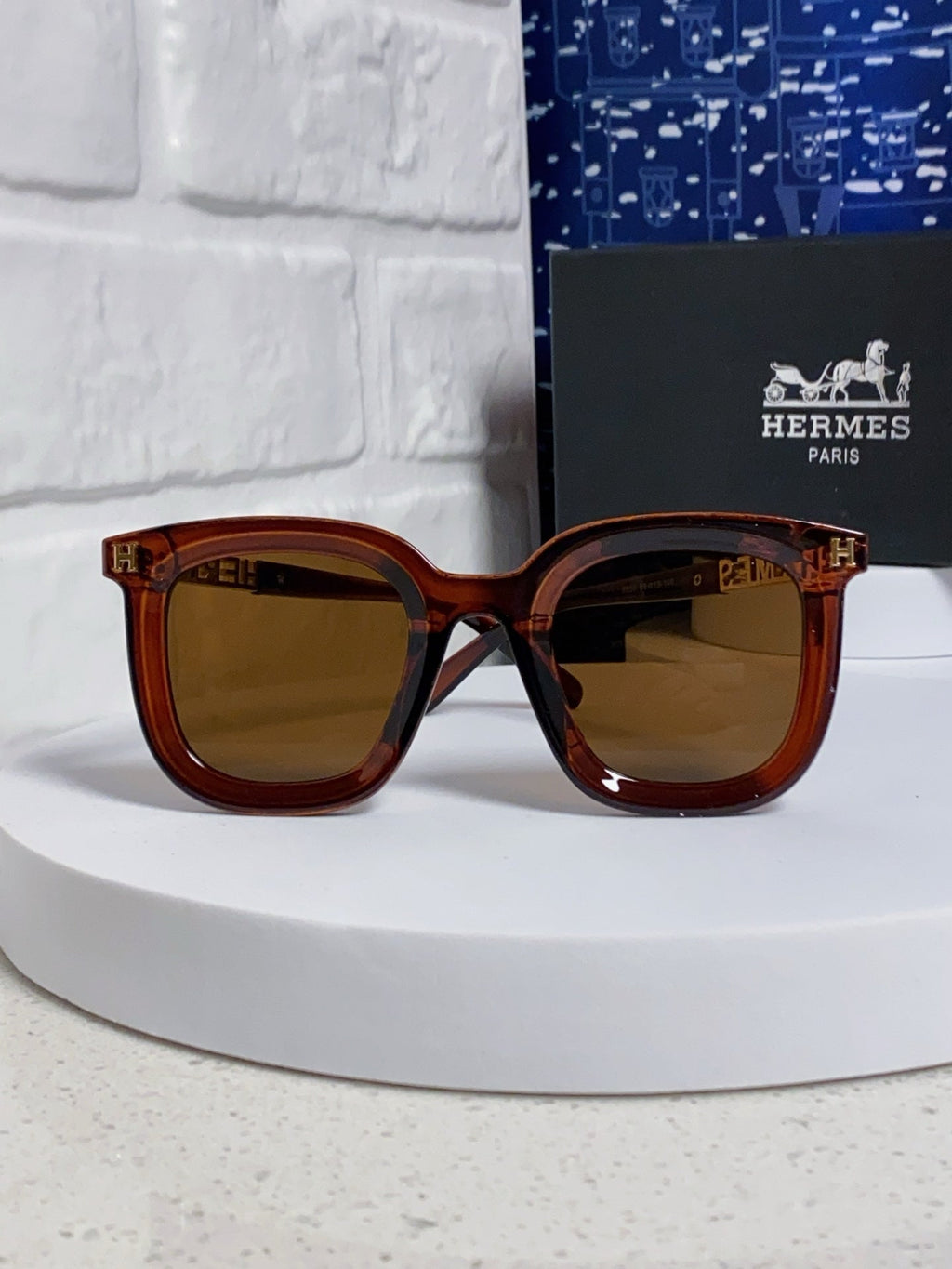 Hermès Metal Square Brown Lens Sunglasses for Men & Women - detail image 2