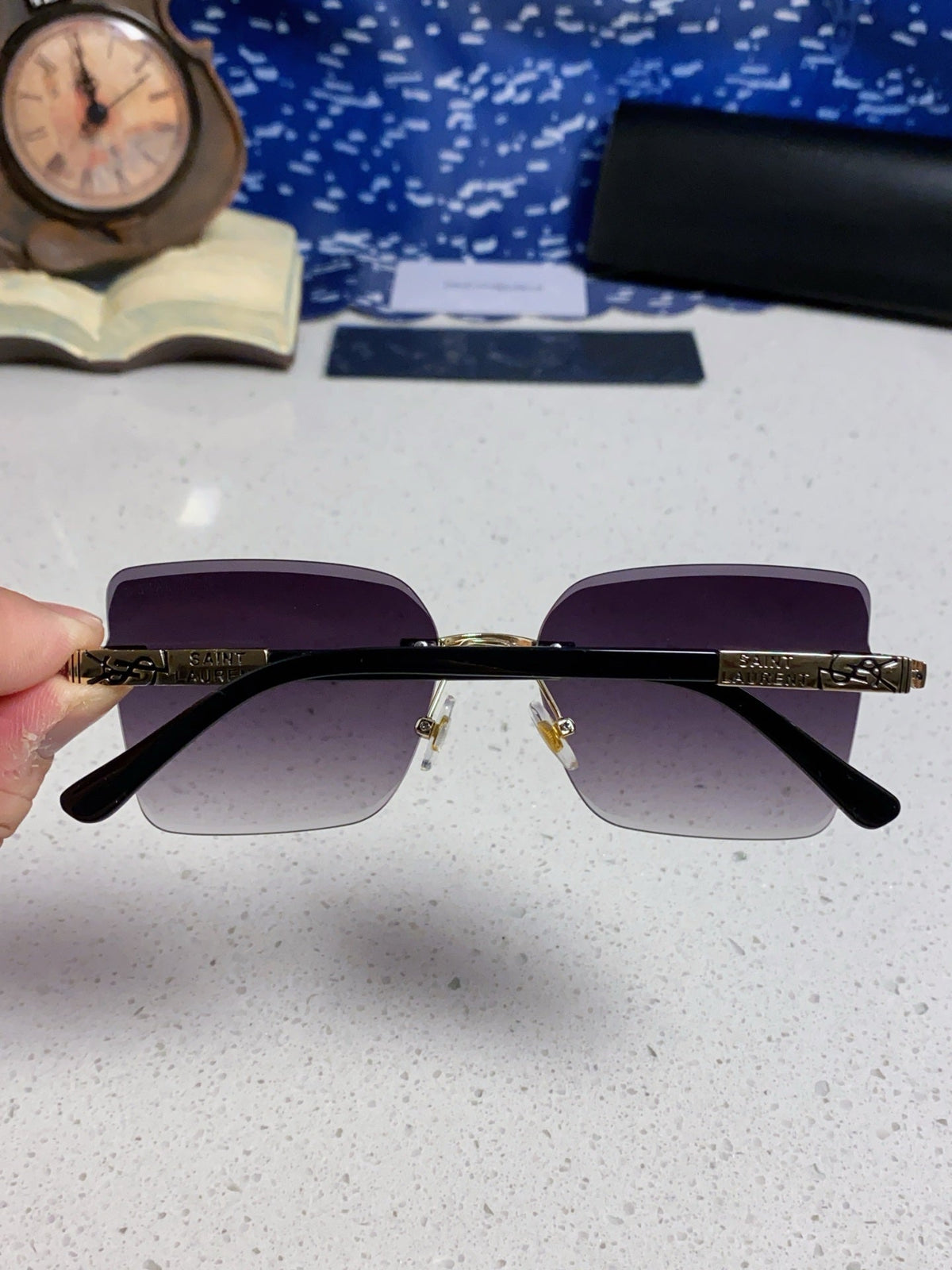 Saint Laurent Lightweight Rimless Silver Lens Sunglasses for Men & Women - detail image 5